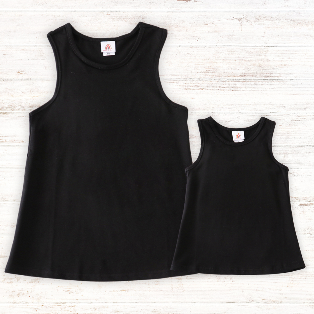 Black blank basic kids teens adult tank top - Aaria Tees Aaria Tees