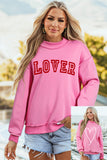 Bright Pink LOVER Heart Script Reversible Print Mock Neck Sweatshirt - Aaria Tees Aaria Tees