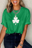 Bright Green Embroidered Clover Pattern St Patrick Tee Aaria Tees