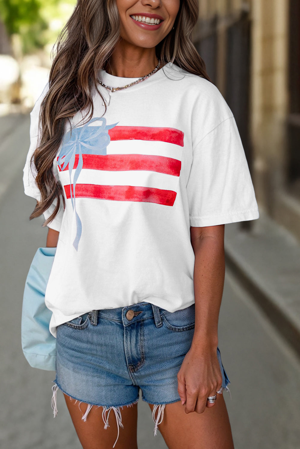 White Flag Bow Graphic Crewneck Tee - Aaria Tees Aaria Tees
