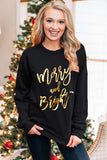 Black  Merry & Bright Letter Print Pullover Sweatshirt Aaria Tees