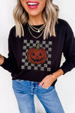 Black Rhinestone Pumpkin Graphic Long Sleeve T-Shirt Aaria Tees
