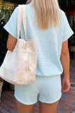 Sky Blue Stripe Patriotic Sequin Popsicle Mock Neck Top Short Set Aaria Tees