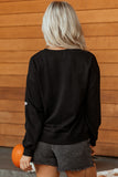 Black Sequin Cute Bow Ghost Graphic Crew Neck Halloween Sweatshirt Aaria Tees
