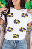 White Sequined Mardi Gras Pattern Crew Neck Short Sleeve Top - Aaria Tees Aaria Tees