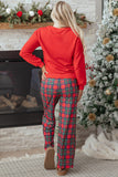 Red Plaid Mama Graphic Christmas Holiday Crewneck Pullover and Pants Two Piece Lounge Set Aaria Tees