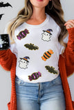 White Sequined Halloween Spirit Pattern Patched Custom Casual Tee Aaria Tees