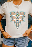 White Western Stitch Pattern Printed Cotton Blend Tee Aaria Tees