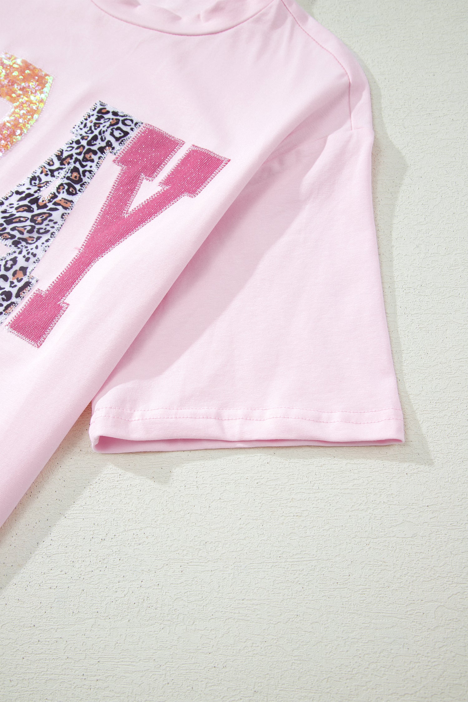 Pink PRAY Sequin Leopard Multiple Patched Graphic Tee - Aaria Tees Aaria Tees