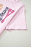 Pink PRAY Sequin Leopard Multiple Patched Graphic Tee - Aaria Tees Aaria Tees