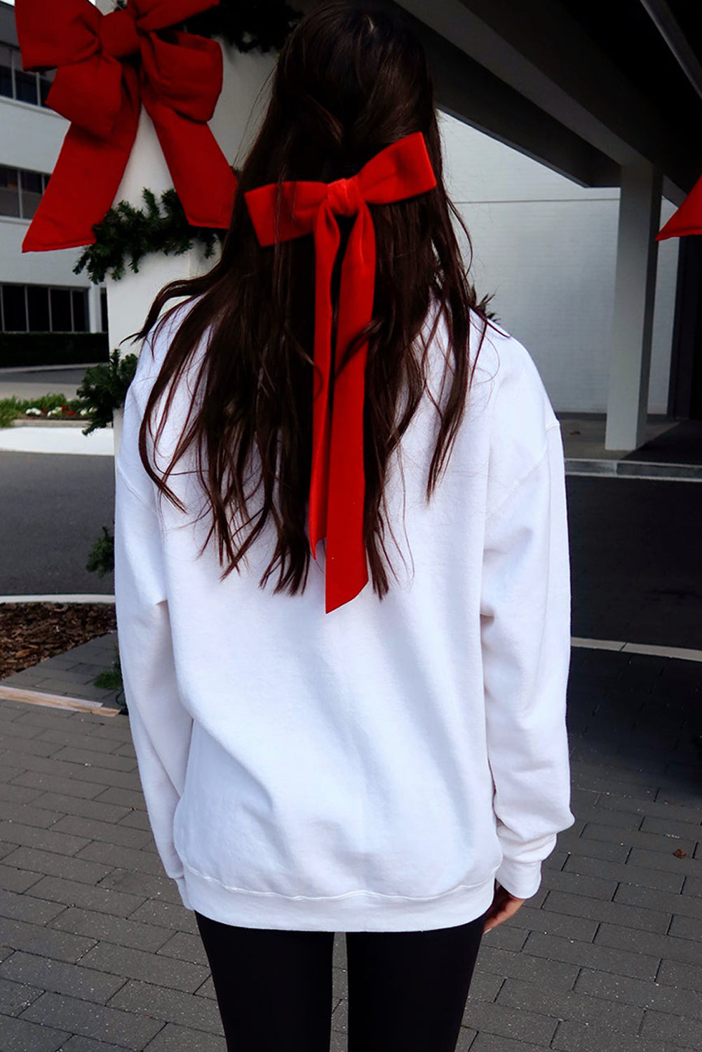 White Diverse Bow Embroidery Drop Shoulder Sweatshirt - Aaria Tees Aaria Tees