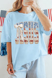 Light Blue Patriotic JESUS Letter Print Shift T Shirt Aaria Tees