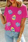 Rose Red Sequin Easter Egg Graphic Casual T Shirt Aaria Tees