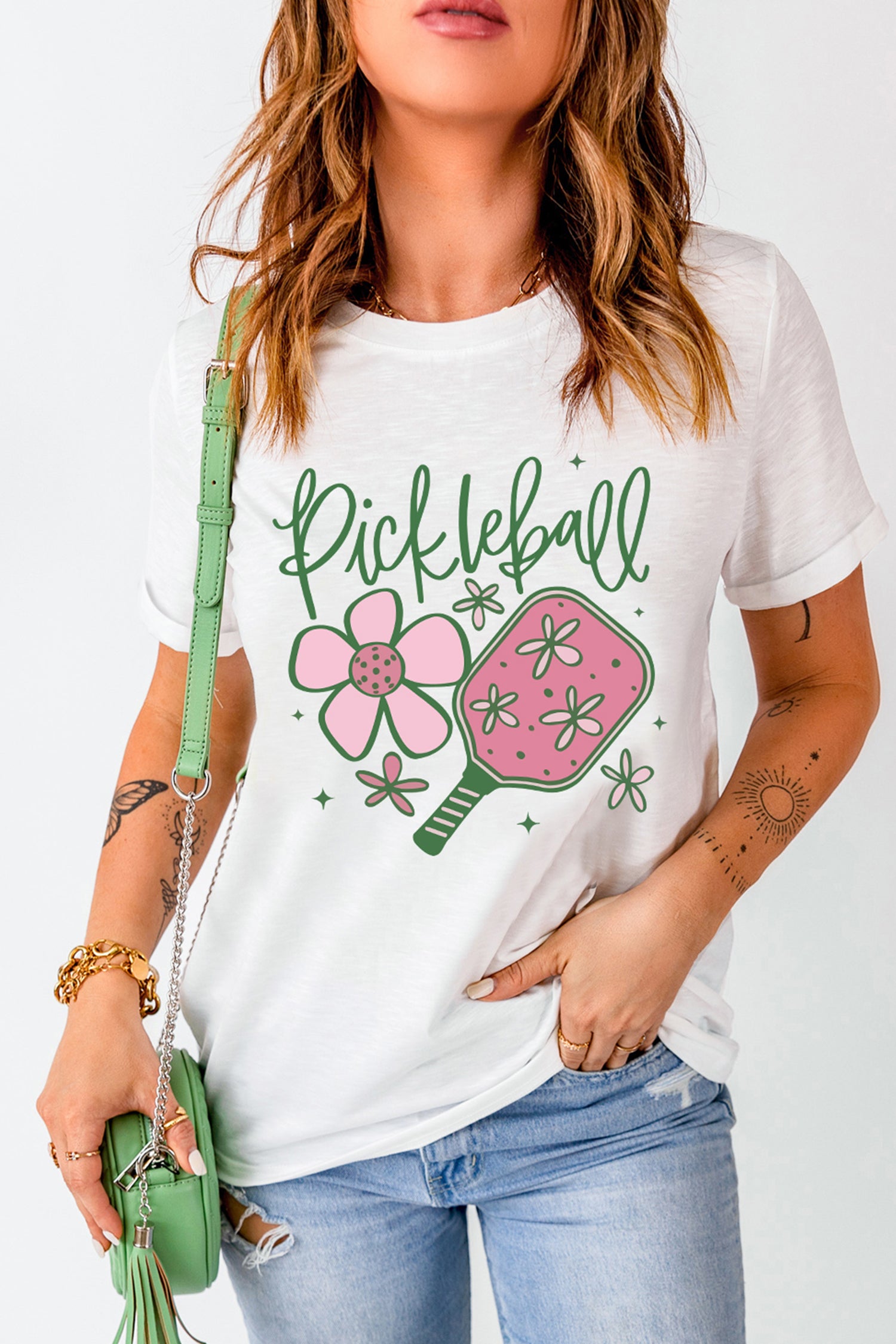 White Pickleball Sweet Flower Printed T Shirt - Aaria Tees Aaria Tees