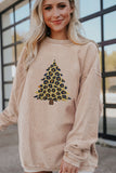 Apricot Leopard Christmas Tree Graphic Corded Sweatshirt Aaria Tees