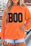 Orange Polka Dot Contrast Trim BOO Letter Print Baggy Graphic Sweatshirt Aaria Tees