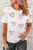 White Sequin Heart Sketch Graphic Womens Casual Tee - Aaria Tees Aaria Tees
