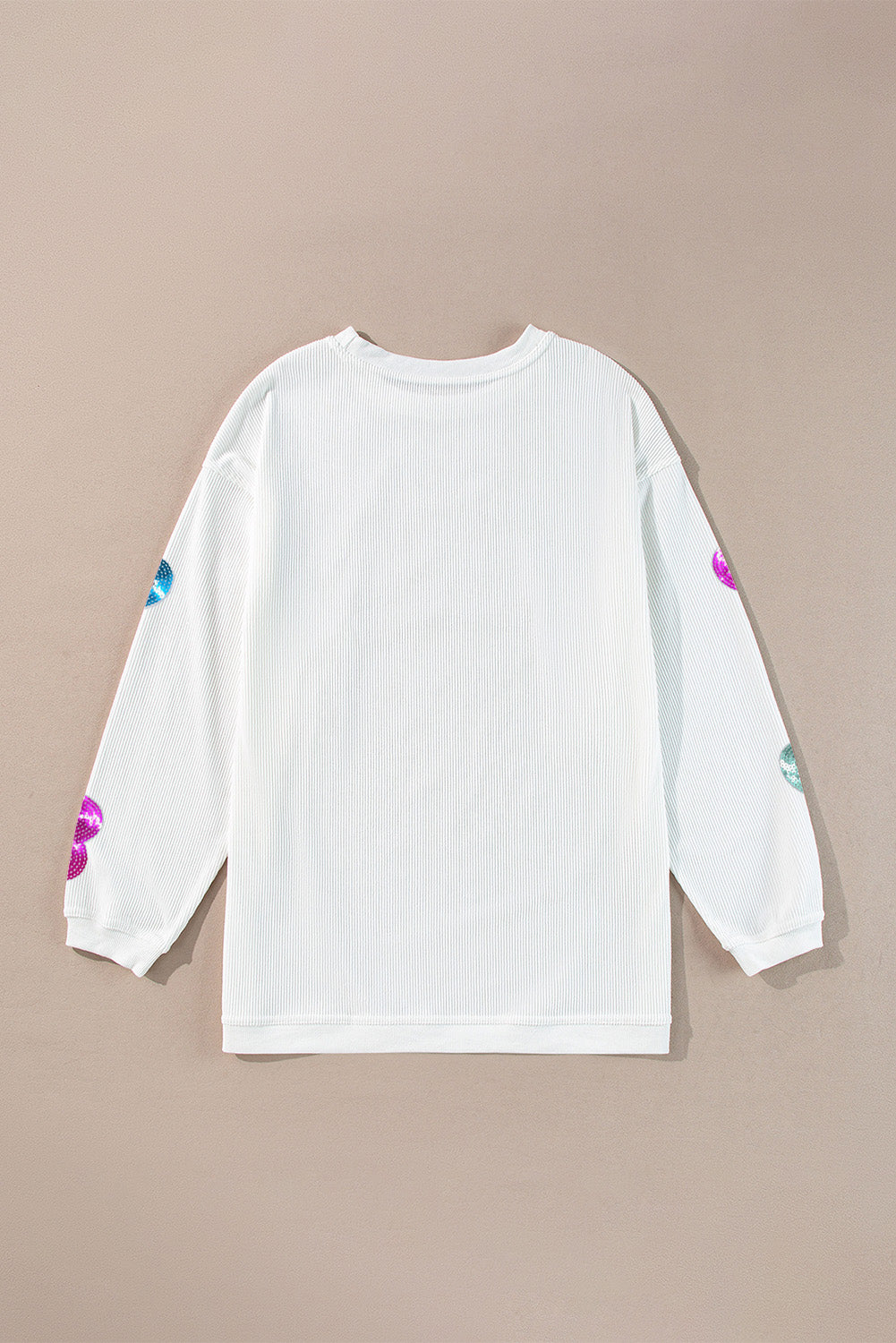 White Valentines Slogan Heart Sequin Corded Baggy Sweatshirt - Aaria Tees Aaria Tees