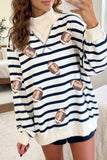 Blue Stripe Sequin Rugby Print Mock Neck Casual Sweatshirt Aaria Tees