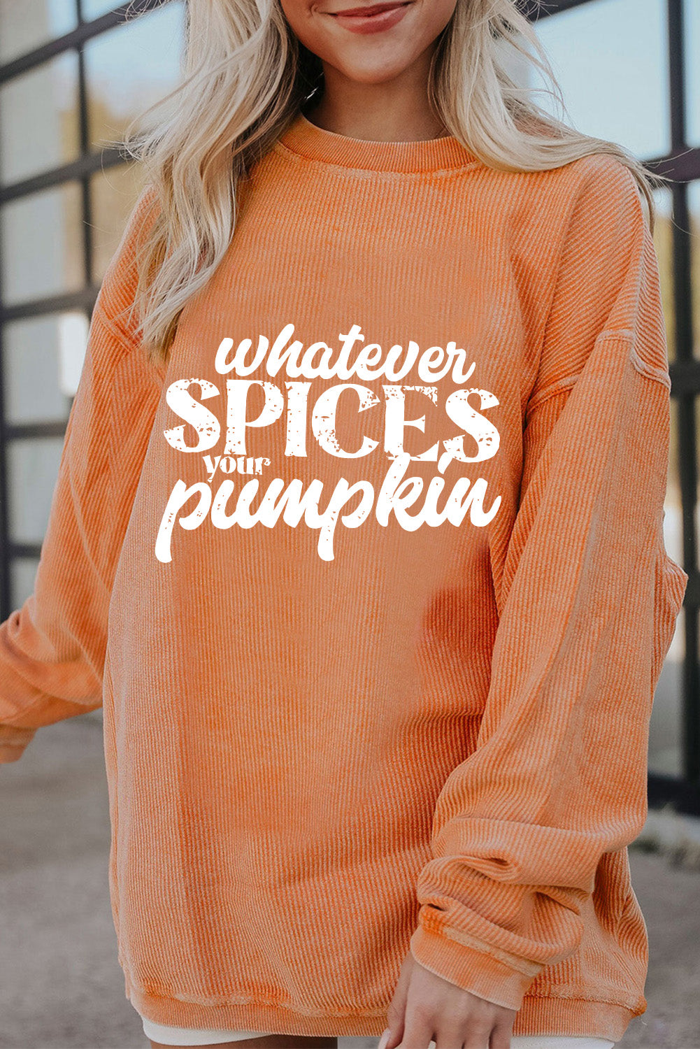 Orange Whatever Spices Your Pumpkin Graphic Corded Pullover Sweatshirt - Aaria Tees Aaria Tees