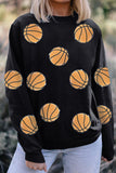 Black Sequin Ball Patched Crewneck Game Day Sweatshirt - Aaria Tees Aaria Tees