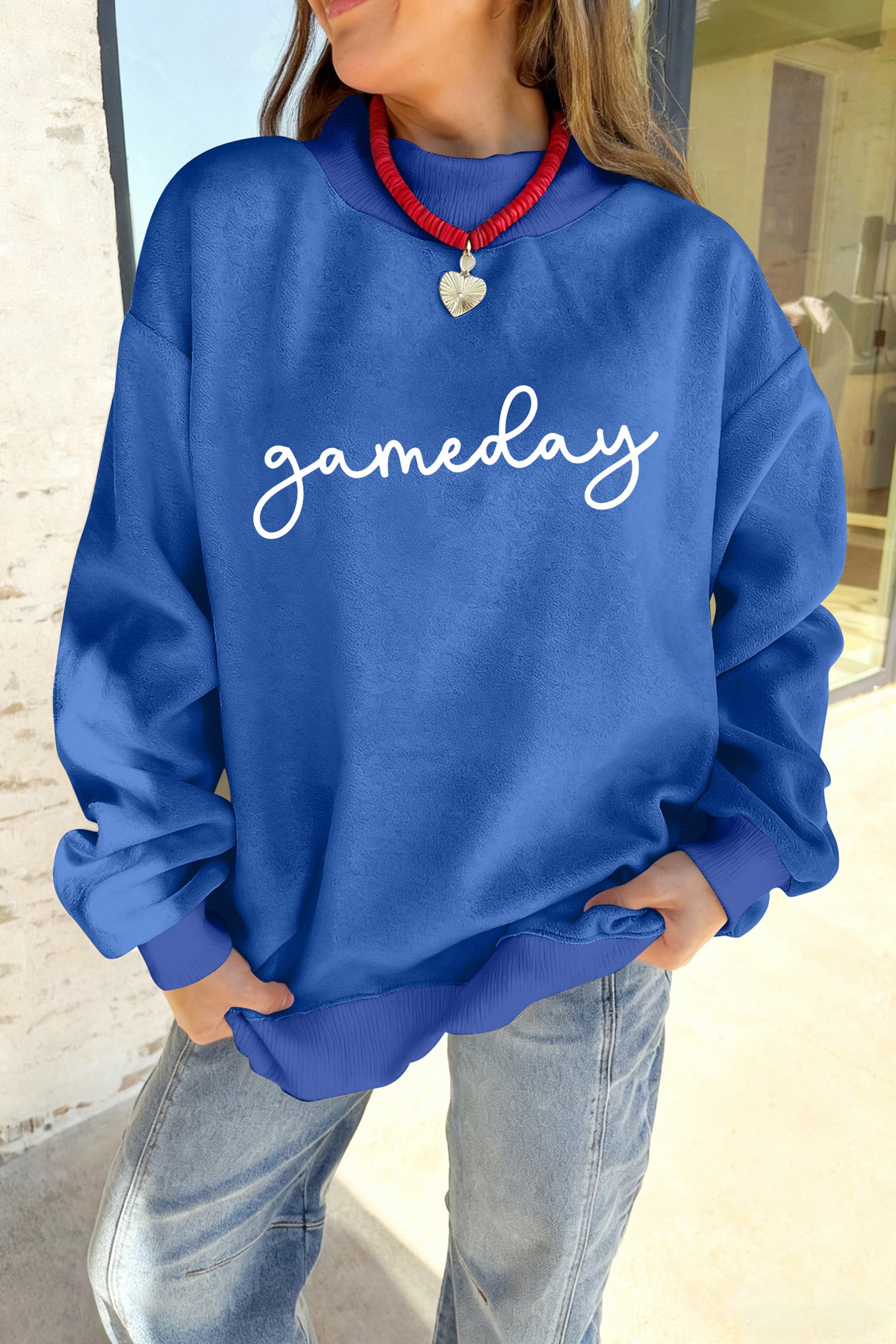 Dark Blue Reversible Gameday Football Graphic Oversized Sweatshirt - Aaria Tees Aaria Tees