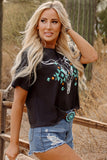 Carbon Grey Vintage Western Bull Head Skull Turquoise Aztec Graphic T Shirt - Aaria Tees Aaria Tees