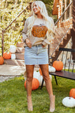 Khaki Halloween Leopard Pumpkin Graphic Corded Sweatshirt - Aaria Tees Aaria Tees