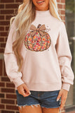 Apricot Pink Floral Pumpkin Graphic Mock Neck Oversized Sweatshirt - Aaria Tees Aaria Tees