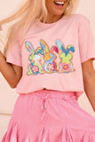 Pink Cute Doddle Bunny Easter Fashion Graphic Tee Aaria Tees