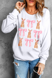White Easter Bunny Bow Print Round Neck Pullover Sweatshirt Aaria Tees