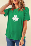 Bright Green Embroidered Clover Pattern St Patrick Tee Aaria Tees