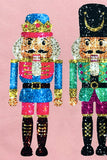 Pink Cute Nutcracker Printed Drop Shoulder Christmas Sweatshirt - Aaria Tees Aaria Tees