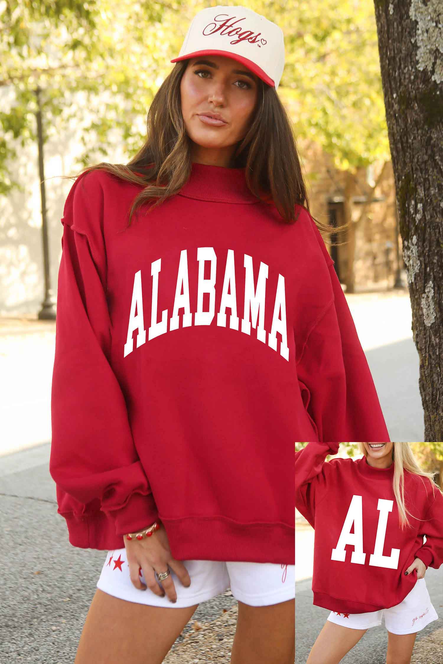 Racing Red ALABAMA/ AL Double Side Printed High Neck Reversible Baggy Sweatshirt - Aaria Tees Aaria Tees
