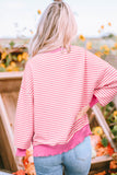Pink Stripe Santa Clause Print Drop Shoulder Long Sleeve Loose Top - Aaria Tees Aaria Tees