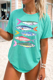 Mint Green Vibrant Fish Print Casual Short Sleeve T Shirt - Aaria Tees Aaria Tees