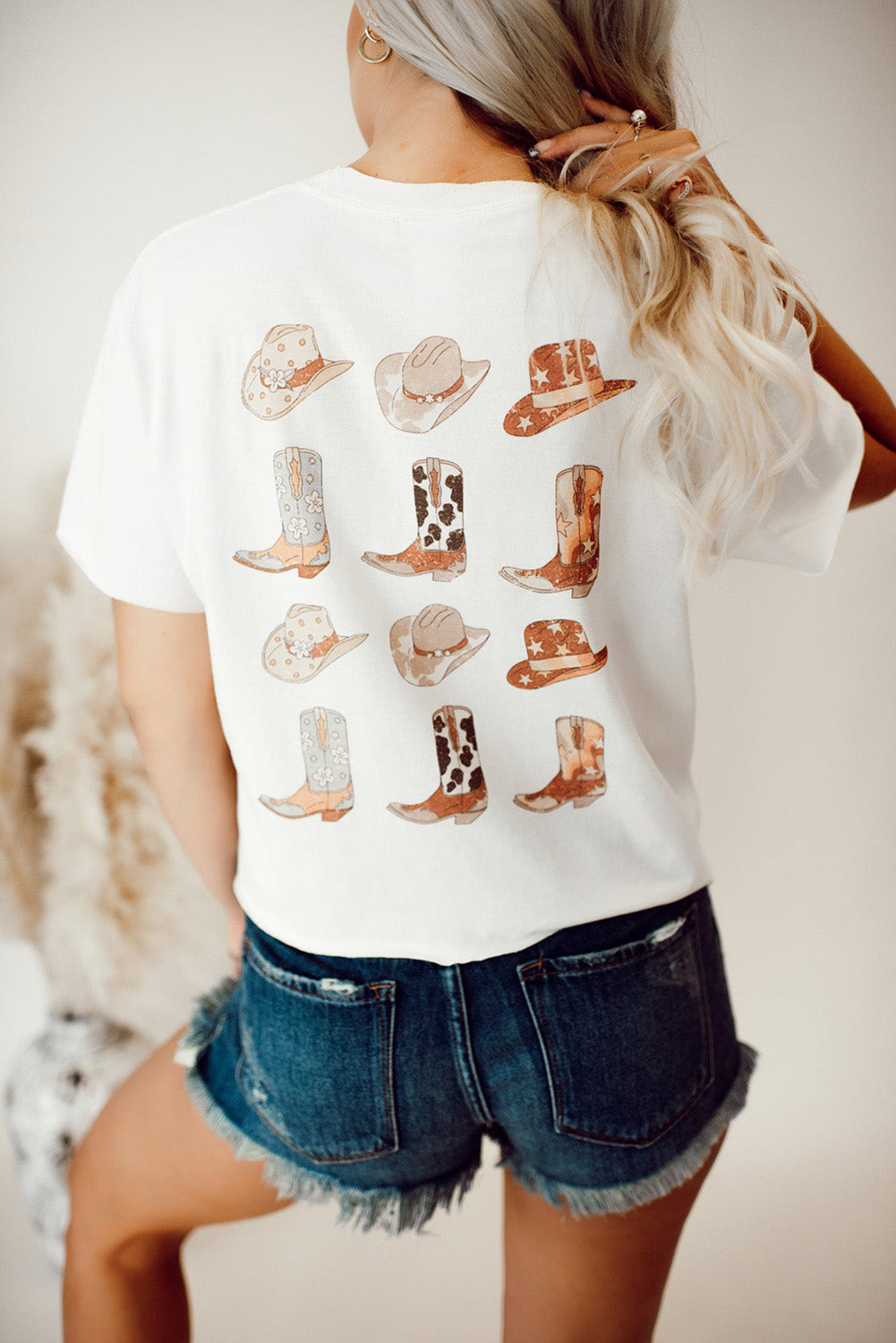 White Double-Side Cowboy Hat & Boots Graphic Tee - Aaria Tees Aaria Tees