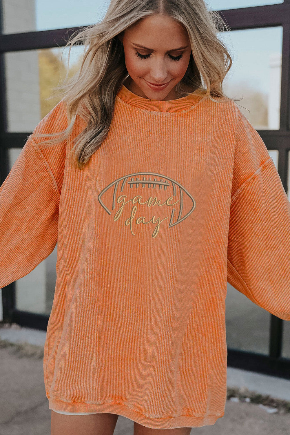 Dark Blue Rugby Game Day Embroidered Corduroy Sweatshirt - Aaria Tees Aaria Tees