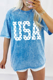 Blue USA Star Print Mineral Washed Cotton Tee - Aaria Tees Aaria Tees