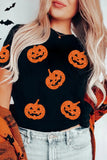 Black Glittering Pumpkin Face Graphic Crewneck Halloween T Shirt - Aaria Tees Aaria Tees