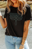 Black Western Fashion Geometric Embroidered T Shirt Aaria Tees
