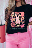 Black Happy Easter Bunny Flower Printed Casual Tee Aaria Tees