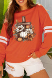 Orange Thanksgiving Floral Pumpkin Cross Print Banded Sleeve Graphic Sweatshirt Aaria Tees