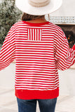 Red Stripe Christmas Nutcracker Sequin Patched Drop Shoulder Top Aaria Tees