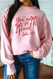 Pink you are so loved Valentines Day Bow Embroidered Graphic Pullover Top - Aaria Tees Aaria Tees