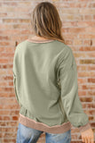 Smoke Green Waffled Color Block St Patricks Day Clover Patched Baggy Sweatshirt Aaria Tees