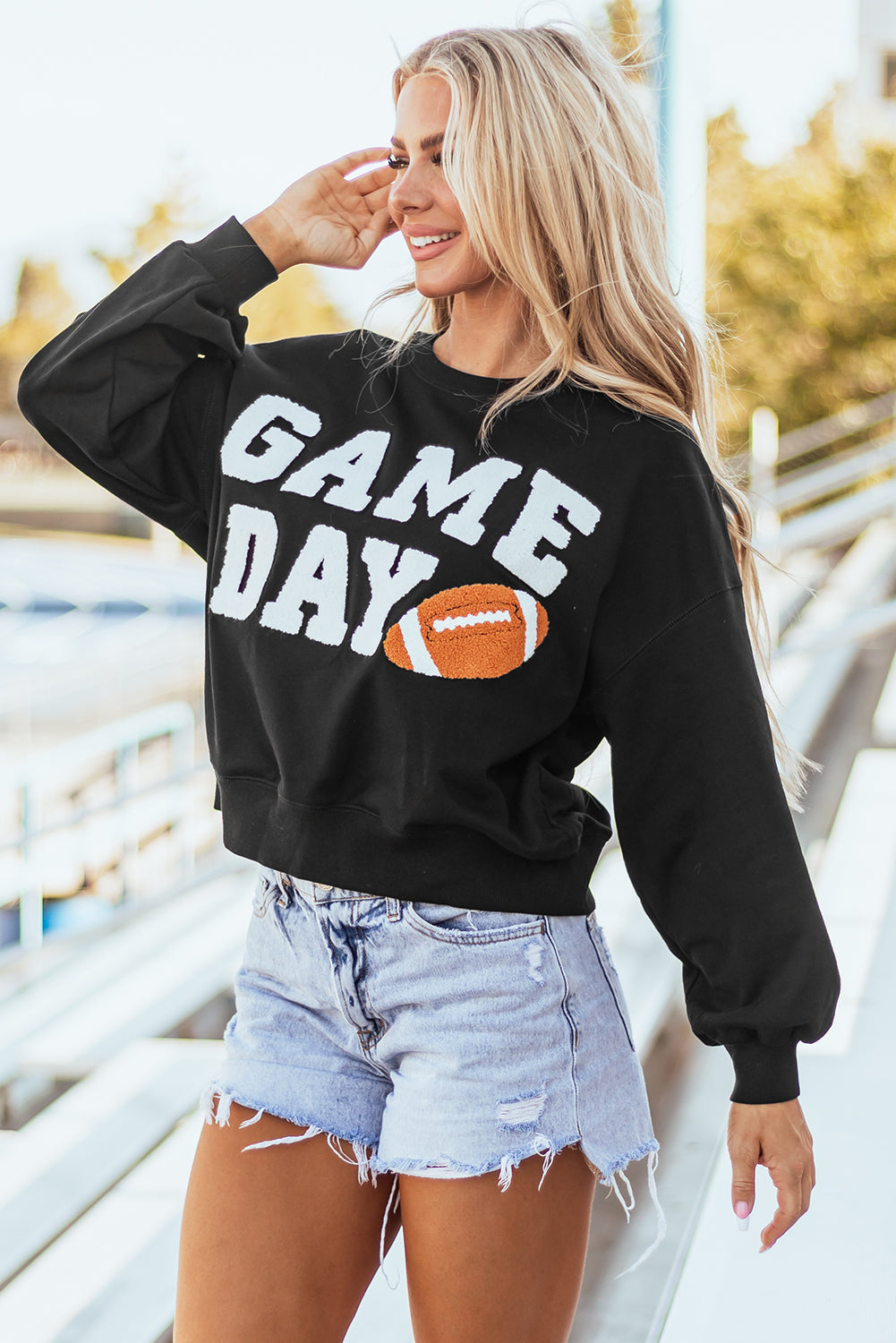 Black GAME DAY Graphic Varsity Pullover Sweatshirt - Aaria Tees Aaria Tees