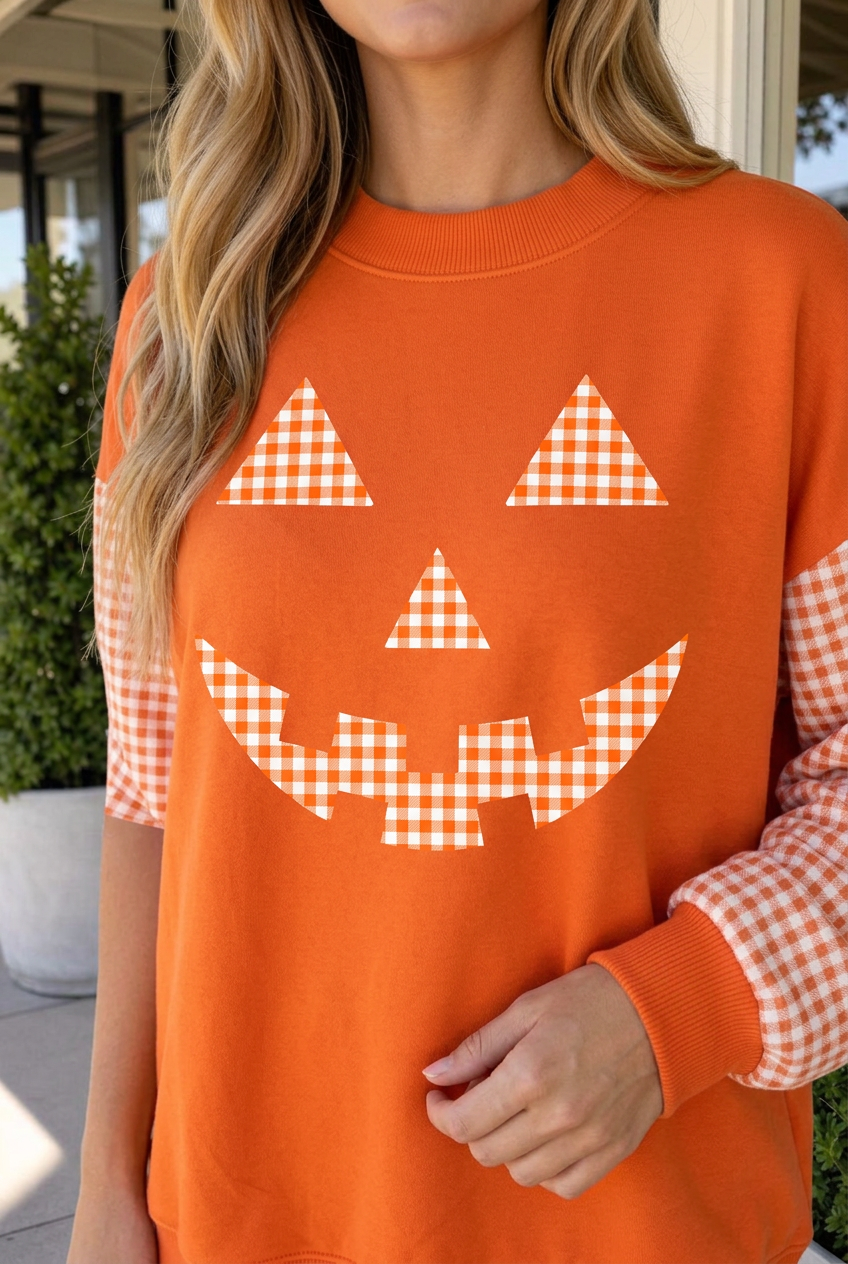 Mackaylah Pumpkin Face Graphic Sweatshirt - Aaria Tees Aaria Tees