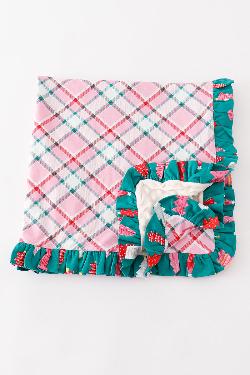 Platinum Pink plaid ruffle soft knitted blanket - Aaria Tees