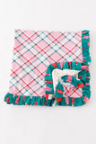 Platinum Pink plaid ruffle soft knitted blanket - Aaria Tees Aaria Tees